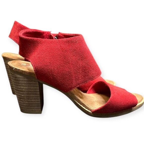 TOMS Women’s Red Suede Majorca Cutout Slingback Block Heel Sandals Size 7.5 - Picture 2 of 9